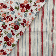 Load image into Gallery viewer, fort & field | 100% cotton red floral/stripe kitchen dishcloths - set of 2