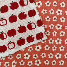 Load image into Gallery viewer, fort & field | 100% cotton red apple/flower kitchen dishcloths - set of 2