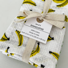 Load image into Gallery viewer, fort & field | 100% cotton banana and stripe kitchen dishcloths - set of 2