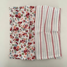 Load image into Gallery viewer, fort & field | 100% cotton red floral/stripe kitchen dishcloths - set of 2
