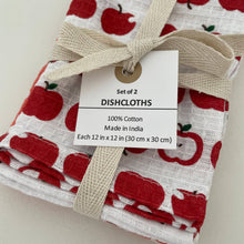 Load image into Gallery viewer, fort & field | 100% cotton red apple/flower kitchen dishcloths - set of 2