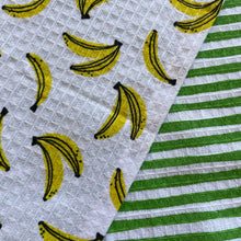 Load image into Gallery viewer, fort & field | 100% cotton banana and stripe kitchen dishcloths - set of 2