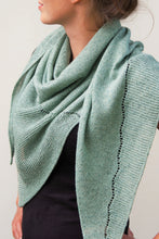 Load image into Gallery viewer, Image of woman in light blue/green knitted scarf looking to the side on a white background
