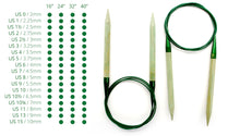 Load image into Gallery viewer, 16&quot; Bamboo Grove Circular Knitting Needles size chart for needle diameter and cable length