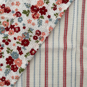 fort & field | 100% cotton red floral/stripe kitchen dishcloths - set of 2
