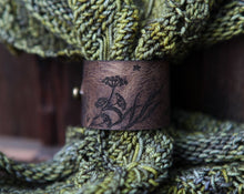 Load image into Gallery viewer, Luna Moth Moon &amp; Stars Leather Shawl Cuff with Bronze Stud | Sunrise Grove
