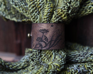 Luna Moth Moon & Stars Leather Shawl Cuff with Bronze Stud | Sunrise Grove