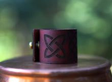 Load image into Gallery viewer, Leather Celtic Knot Shawl Cuff with Bronze Stud | Sunrise Grove