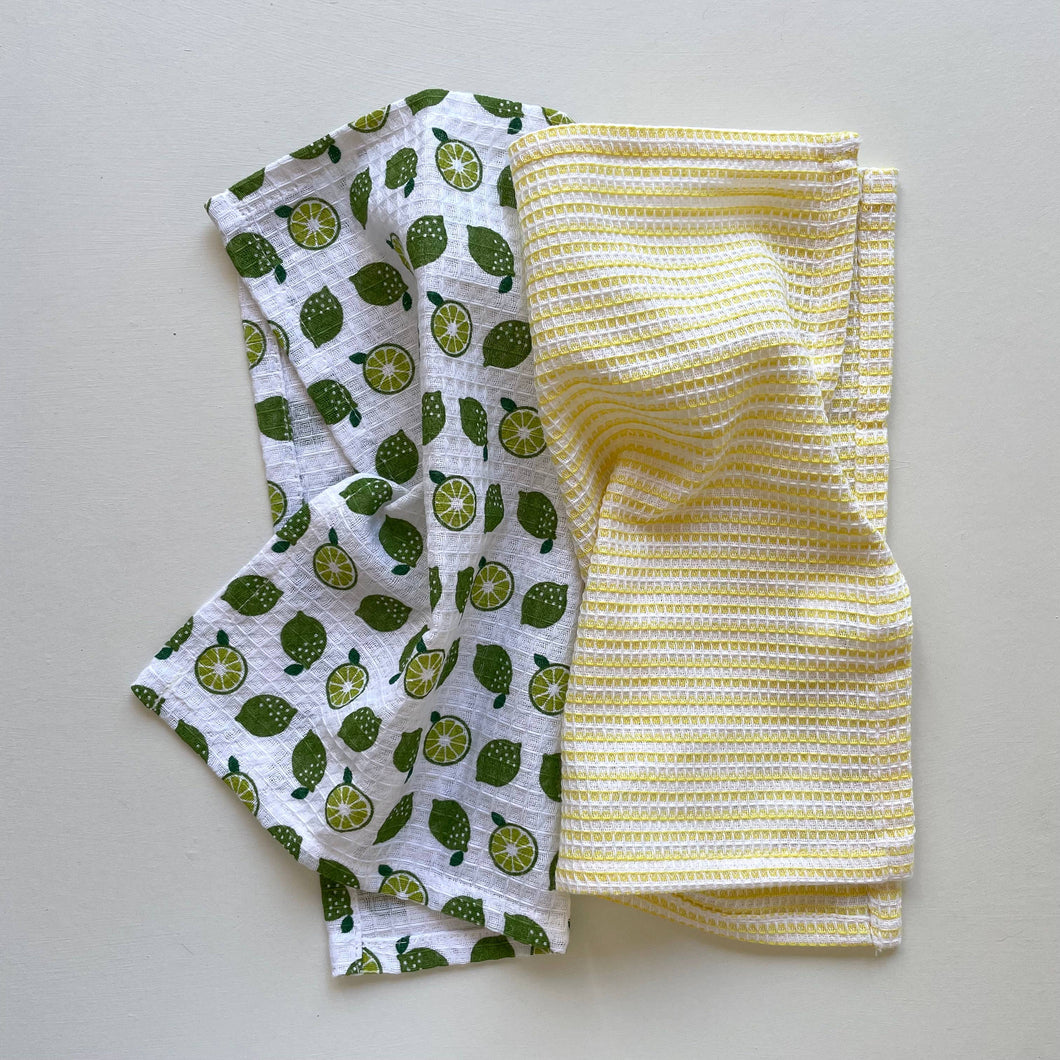 fort & field | 100% cotton lime and check kitchen dishcloths - set of 2