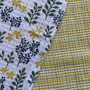 fort & field | 100% cotton botanical green/yellow dishcloths - set of 2