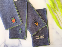 Load image into Gallery viewer, Insect Embroidery Linen Chambray Cloth Napkins