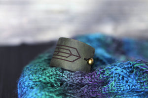 Art Deco Leather Shawl Cuff with Bronze Stud for Knitwear | Sunrise Grove