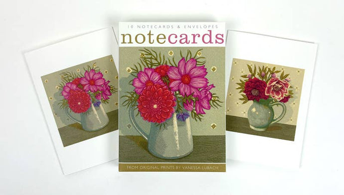 Dahlia and Cosmos & Grey Jug Notecards - Vanessa Lubach |Art Angels