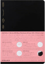Load image into Gallery viewer, Black notebook with pink back cover featuring text and graphics, Stélology brand visible