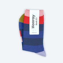 Load image into Gallery viewer, Fillmore Bold Stripe Crew Socks — Marina Blue | Hooray Sock Co.