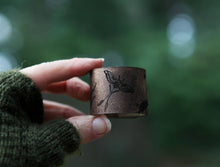 Load image into Gallery viewer, Luna Moth Moon &amp; Stars Leather Shawl Cuff with Bronze Stud | Sunrise Grove