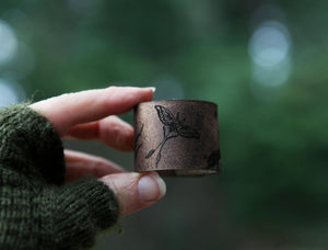 Luna Moth Moon & Stars Leather Shawl Cuff with Bronze Stud | Sunrise Grove