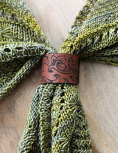 Load image into Gallery viewer, Leather Shawl Cuff with Bronze Stud for Scarves &amp; Shawls | Sunrise Grove