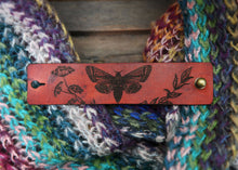 Load image into Gallery viewer, Leather Moth Shawl Cuff with Bronze Stud and Yarrow Plant | Sunrise Grove