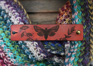 Leather Moth Shawl Cuff with Bronze Stud and Yarrow Plant | Sunrise Grove