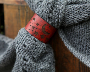 Leather Stars and Moon Shawl Cuff with Bronze Stud | Sunrise Grove