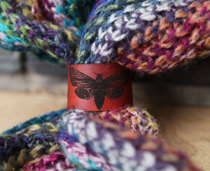 Leather Moth Shawl Cuff with Bronze Stud and Yarrow Plant | Sunrise Grove