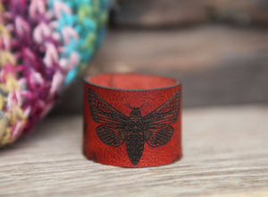 Leather Moth Shawl Cuff with Bronze Stud and Yarrow Plant | Sunrise Grove