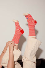 Load image into Gallery viewer, Cole Thin Stripe Crew Socks — Poppy | Hooray Sock Co.
