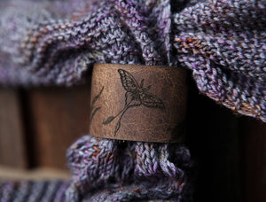 Luna Moth Moon & Stars Leather Shawl Cuff with Bronze Stud | Sunrise Grove