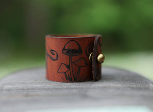 Mushroom Leather Shawl Cuff with Bronze Stud for Scarves | Sunrise Grove