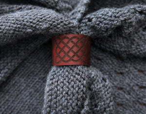 Leather Celtic Knot Shawl Cuff with Bronze Stud | Sunrise Grove