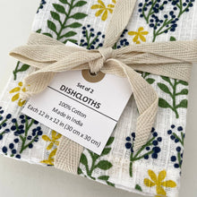 Load image into Gallery viewer, fort &amp; field | 100% cotton botanical green/yellow dishcloths - set of 2