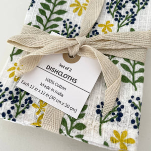 fort & field | 100% cotton botanical green/yellow dishcloths - set of 2