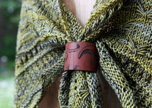 Load image into Gallery viewer, Mushroom Leather Shawl Cuff with Bronze Stud for Scarves | Sunrise Grove