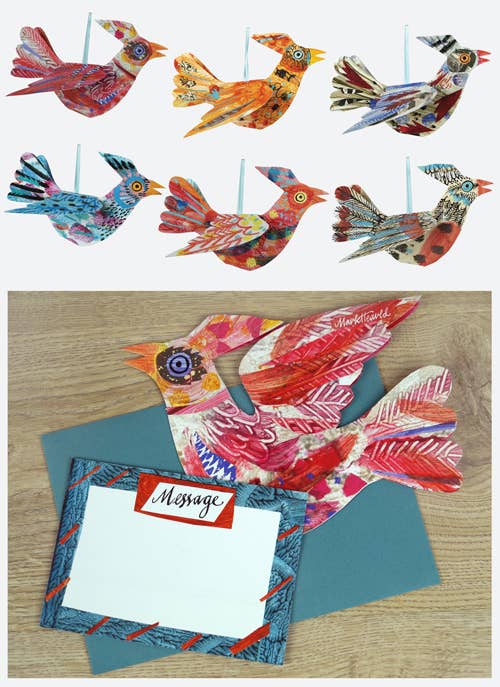Art Angels | Six Different Coloured Hanging Birds by Mark Hearld