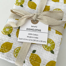 Load image into Gallery viewer, fort &amp; field | 100% cotton lemon and check kitchen dishcloths - set of 2