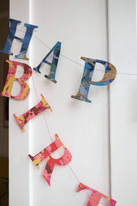 Happy Birthday Recycled Red Mix Sewn Garland | East End Press