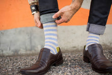 Load image into Gallery viewer, Eureka Regular Stripe Crew Socks — Fog | Hooray Sock Co.