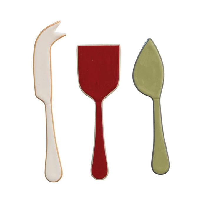 Holiday Set Enameled Stainless Steel Cheese Knives - Set of 3 | Creative Co-op