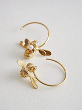 Load image into Gallery viewer, Flying Bee with Pearl Hoop Earrings | Alex Monroe