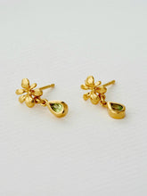 Load image into Gallery viewer, Small Rosette Peridot Hanging Teardrop Earrings | Alex Monroe