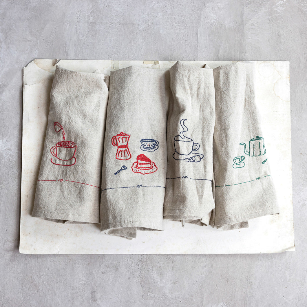 French Tea Café-Inspired Cotton and Linen Blend Tea Towels