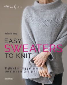 Book cover of 'Easy Sweaters to Knit' by Melanie Berg featuring a gray sweater.