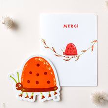 Load image into Gallery viewer, Merci Ladybug Thanks Letterpress Card | Homework Letterpress Studio