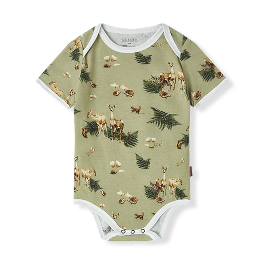 Forest Party Organic Cotton Short Sleeve One Piece | Milkbarn Kids