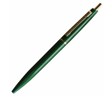 Load image into Gallery viewer, Forest green ball point pen with gold ring in the middle of the pen, gold clip and button.