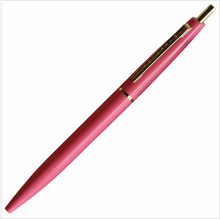 Load image into Gallery viewer, Cherry pink ball point pen with gold ring in the middle of the pen, gold clip and button.