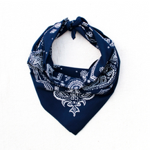 Load image into Gallery viewer, Navy blue bandana with white mandala designs