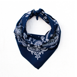 Navy blue bandana with white mandala designs