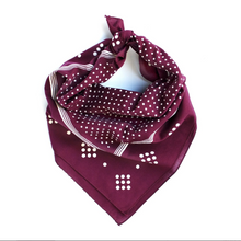 Load image into Gallery viewer, Maroon bandana with white polka dots and stripes